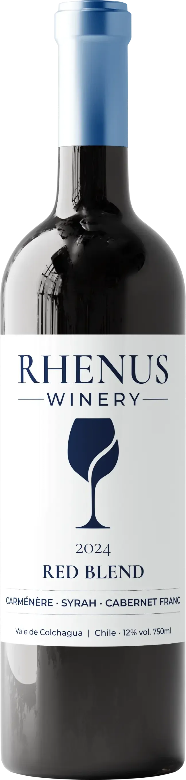 Botella de Red Blend 2024, vino tinto de Carménère, Syrah y Cabernet Franc