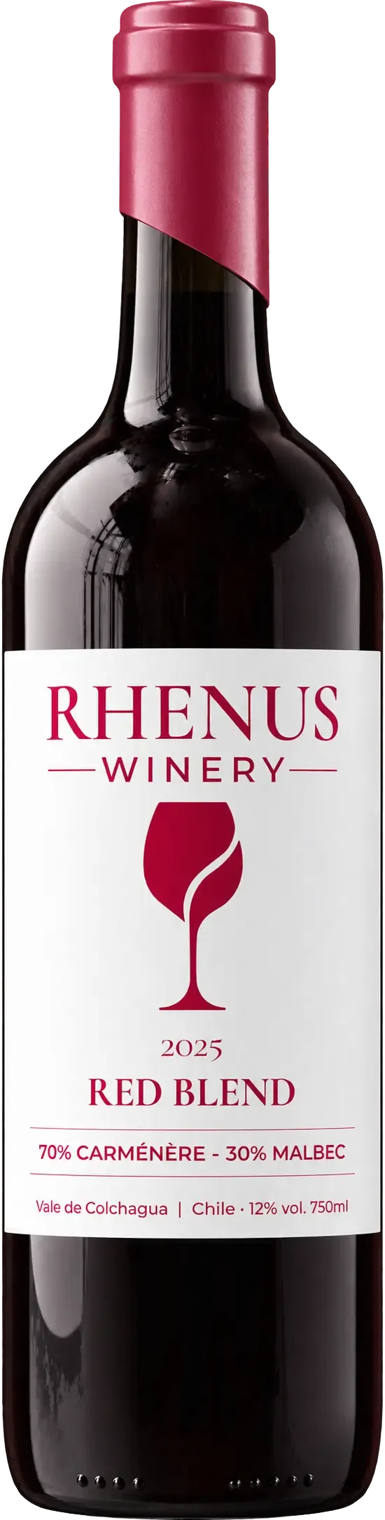 Botella de Red Blend 2025, 70% Carménère y 30% Malbec