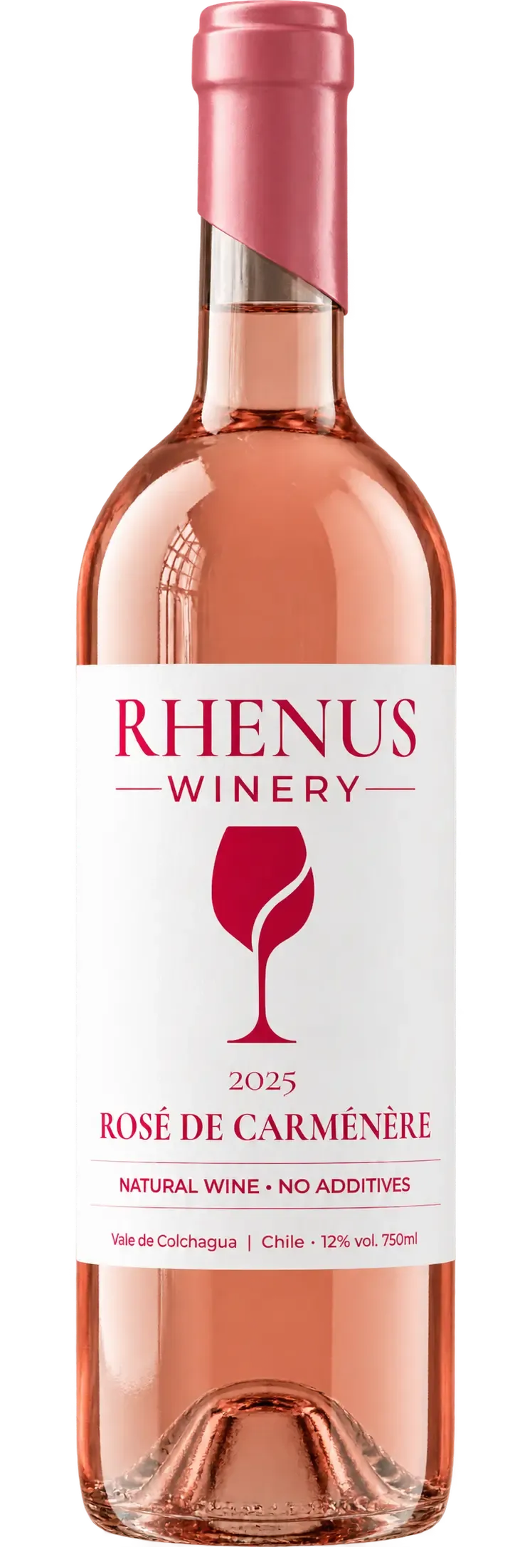 Botella de Rosé de Carménère 2025, vino natural sin aditivos
